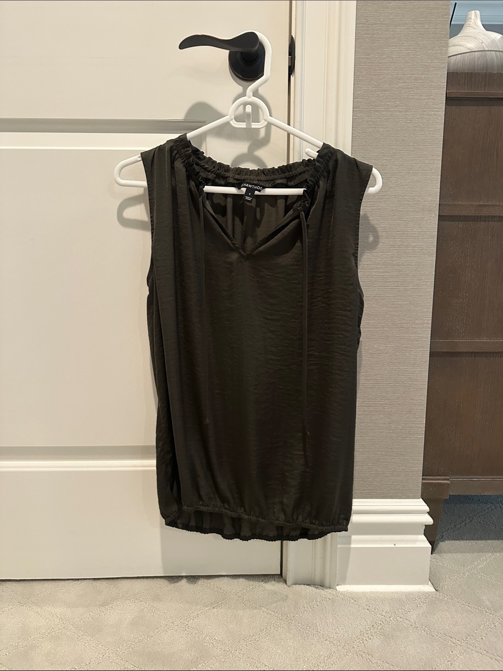 41 Hawthorn Olive Sleeveless Drawstring Neck Blouse